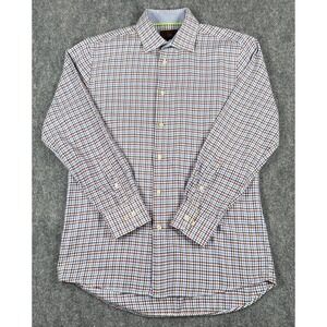 Tattersall London Mens Blue Brown Plaid Button Down Dress Shirt 15.5 32/33